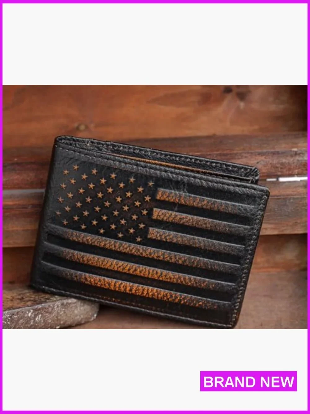 Slim RFID Bifold Wallet Genuine Leather Minimalist Men's Accessory Patriotic